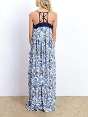 Posy Perfect Blue Floral Print Maxi Dress XS